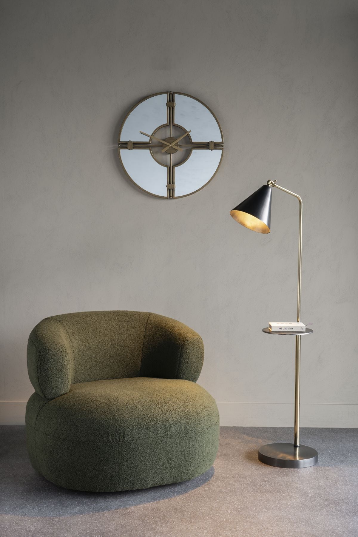 Amelie Satin Grey & Brass Floor Lamp with Table